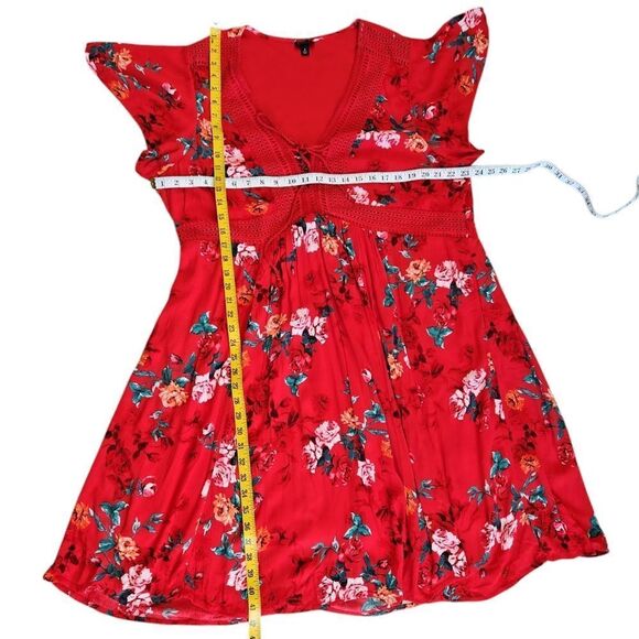 Torrid Red Floral Plus Size A-Line Dress Lace Detail w/ Pockets Size 2X - Picture 12 of 13